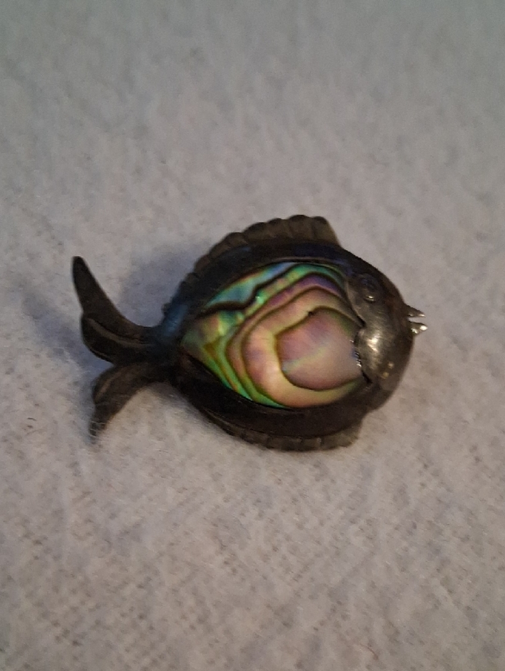 Vintage sterling silver with abalone inlay fish pin